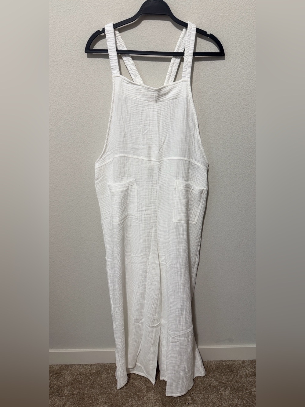 Zenana White Textured Wide-Leg Jumpsuit -blue pictured is for fit only. WH1 - Picture 1 of 4